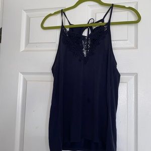 Blue keyhole tank top with lace detailing